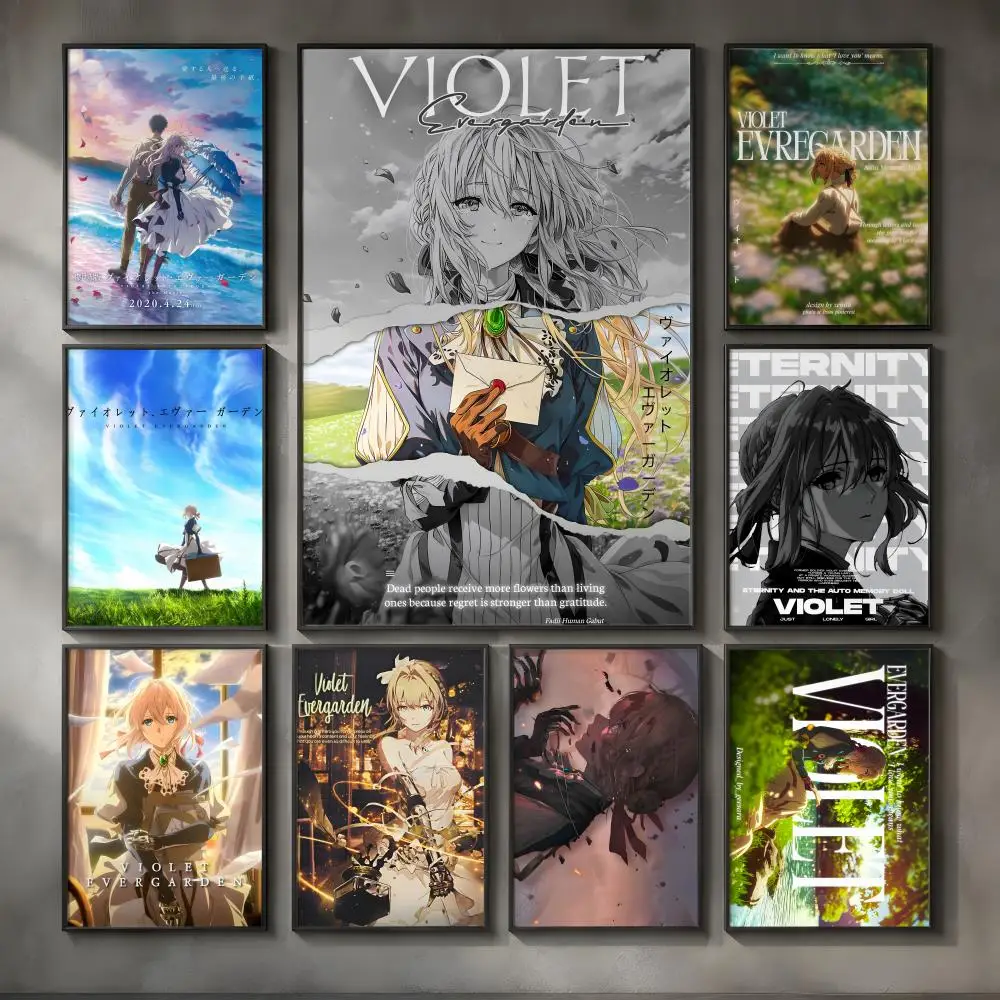 Anime V-Violet Evergarden-n Poster Vintage Self Adhesive PP Wall Art for Living Room Bar Bedroom Home Decor Gift