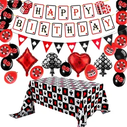 Casino Theme Birthday Party Decorations Poker Banner Casino tablecloth Cover Foil Balloons Las Vegas Birthday Party