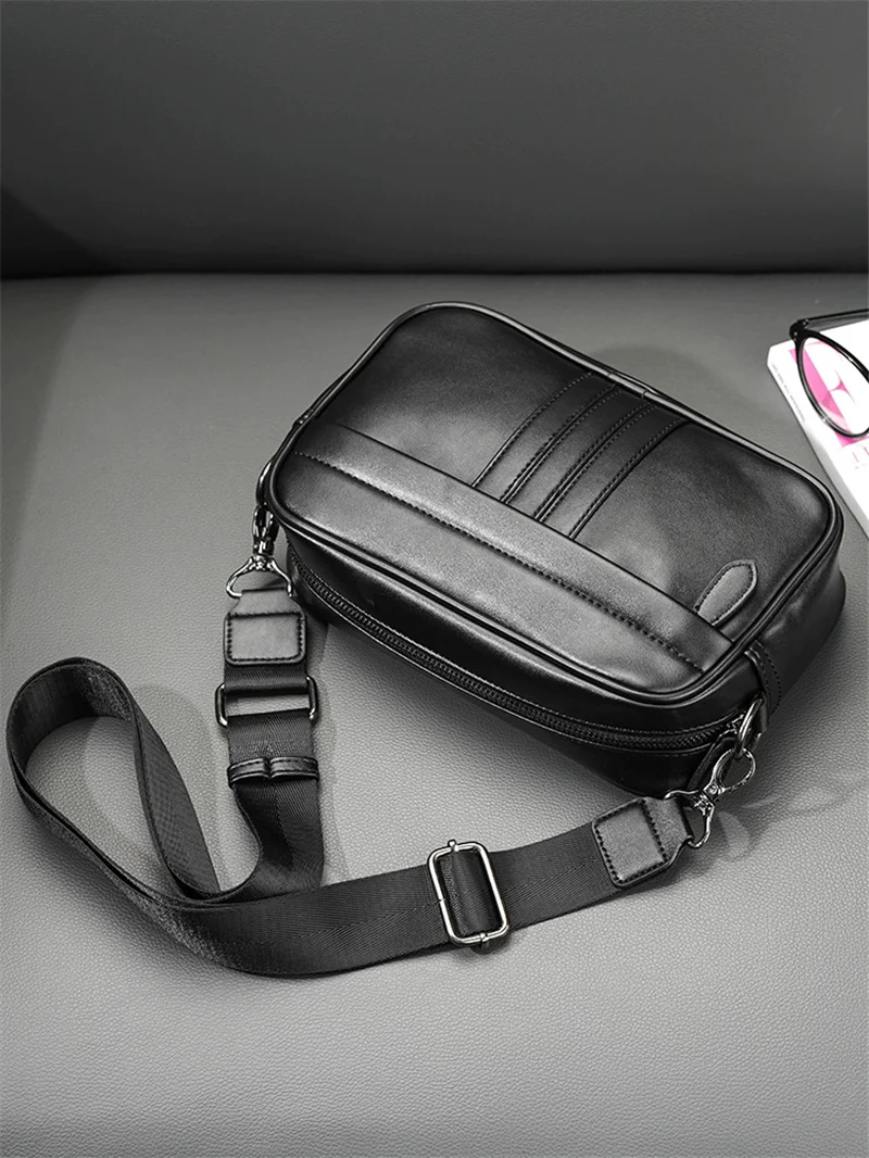 Multifunctional Men Messenger Bags Cowhide Leather Cell Phone Belt Pack Simple Portable Multi-pockets Casual for Outdoor Sport