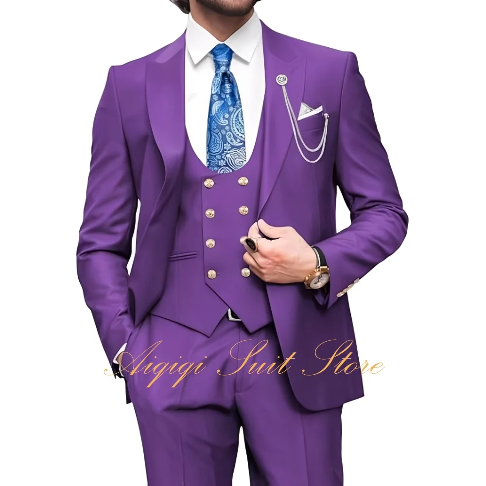 

Men's 3 Piece Suit Slim Fit Suits for Men Formal Jacket Double Breasted Vest Pants Suit Set Wedding Prom Men Suits