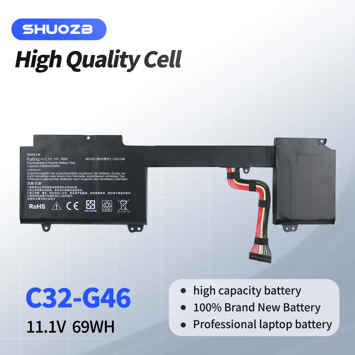 

SHUOZB C32-G46 Laptop Battery For ASUS G46 G46V G46VW Series G46EI363VM G46VW-BSI5N06 PRO G46 PRO G46V Series 11.1V 69WH 6260mAh