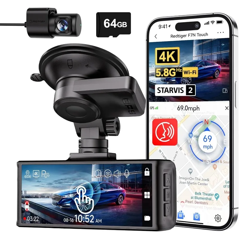 2025 hot sale Dash Cam Front and Rear, Touch Screen 3.18 Inch, Voice Control, 5.8GHz WiFi Car Dash with 64GB Card,U