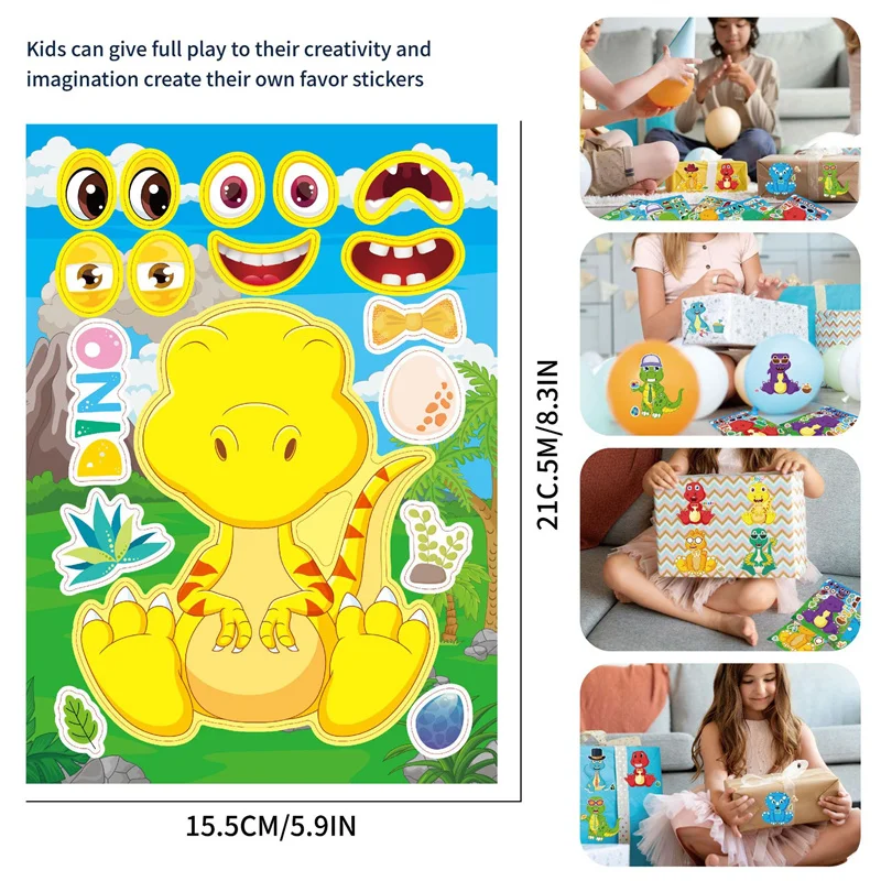 6-24sheets Children DIY Puzzle Stickers Mix and Match Dinosaur Make A Face Stickers Kids Party Favor Activeities Supplies Crafts