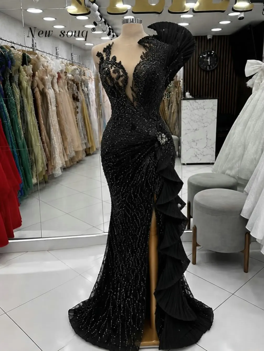 

Glitter Beaded Black Mermaid Evening Dresses with Side Split 2026 Long Women's Party Dress Customized Prom Gala Gowns Formal