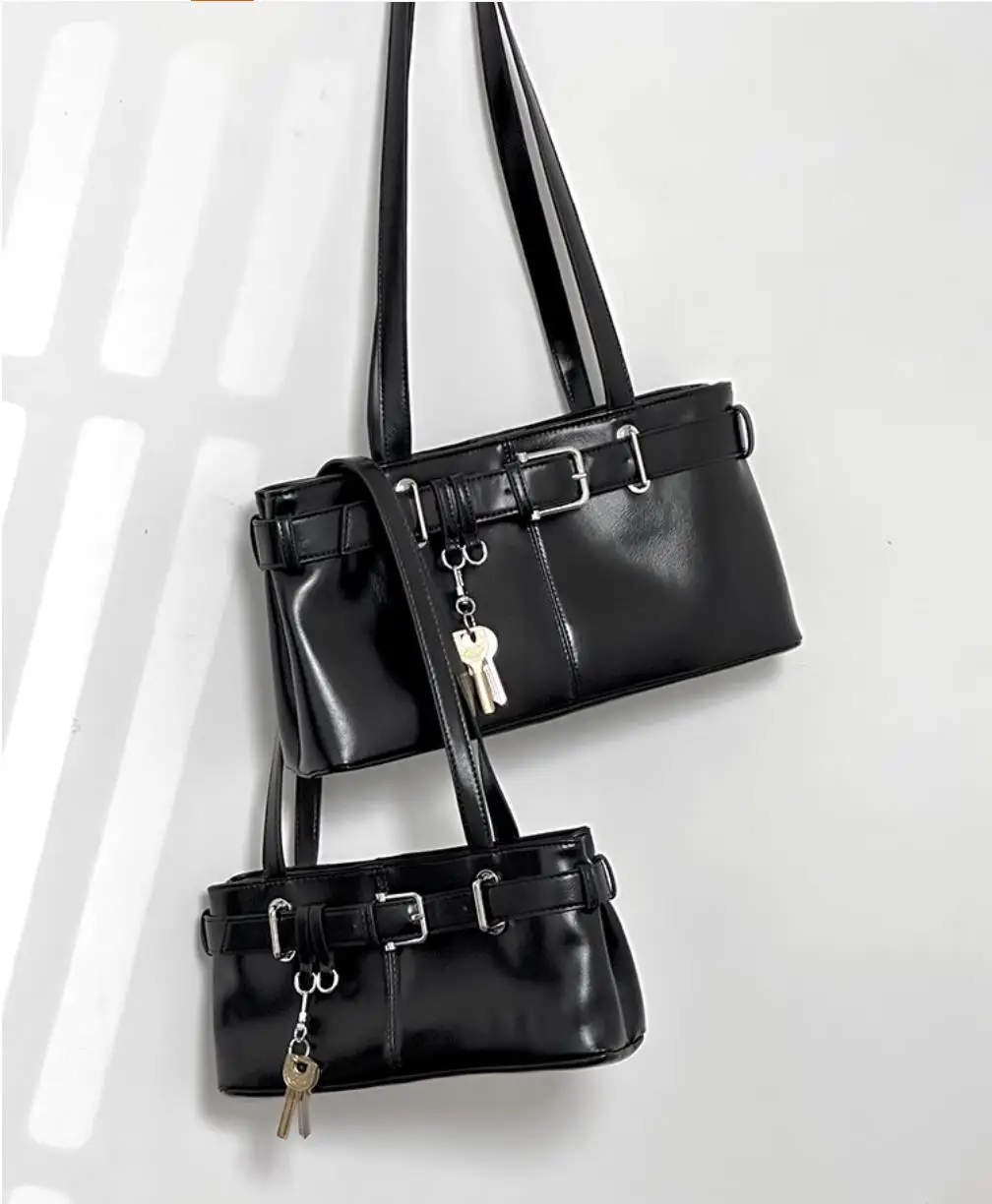 

Ins Design Women's Motorcycle Key Belt Armpit Bag Fashion Ladies Square Versatile PU Handbag Adult Large Capacity Shoulder Bag