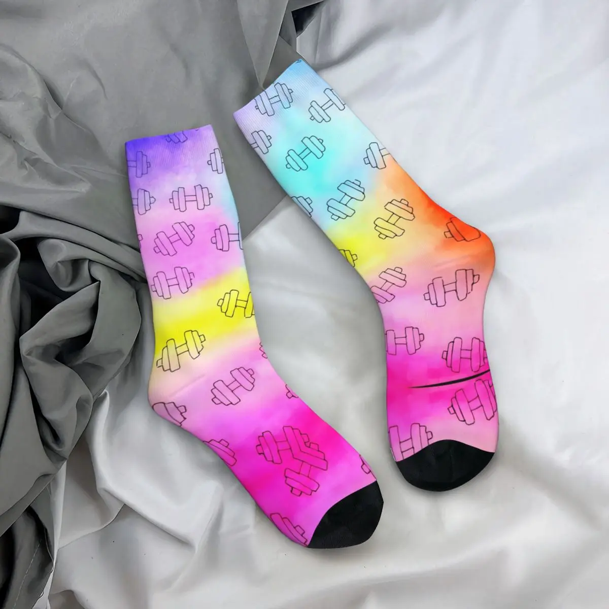 Hip Hop Vintage Rainbow Weights Crazy Men\'s compression Socks Unisex Gym Harajuku Seamless Printed Funny Novelty Happy Crew Sock