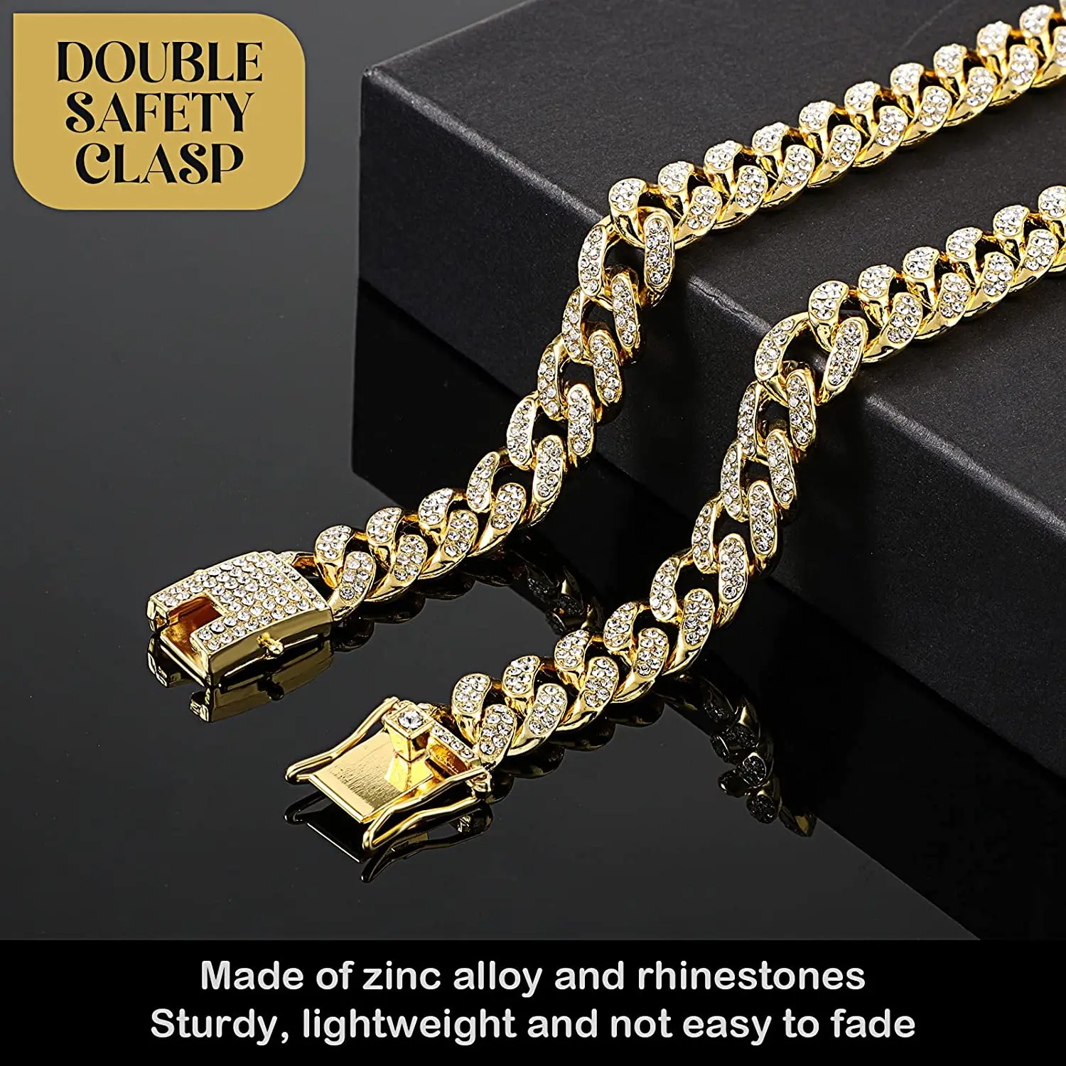 Luxury Cuban Link Cat Necklace Gold Chain Collar for Cats, Kitten Puppy Luxury Rhinestone Jewelry Wedding Prom Accessories