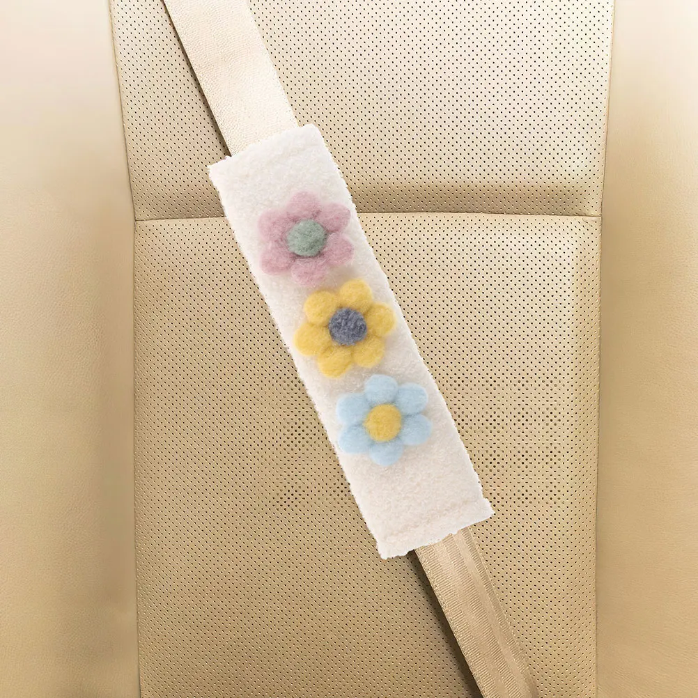 

2 Pcs Car Chair Protective Cover along with Soft Fleece Strap Cushions Seat Covers Shoulder Pad Flower Accessories Child