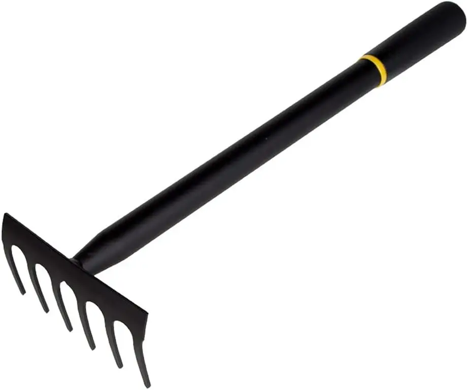 

Garden Hand Rake - 6 Tines Metal Garden Cultivator Rake Small Tiller Tools with High Carbon Steel Heads for Planting Manganese S