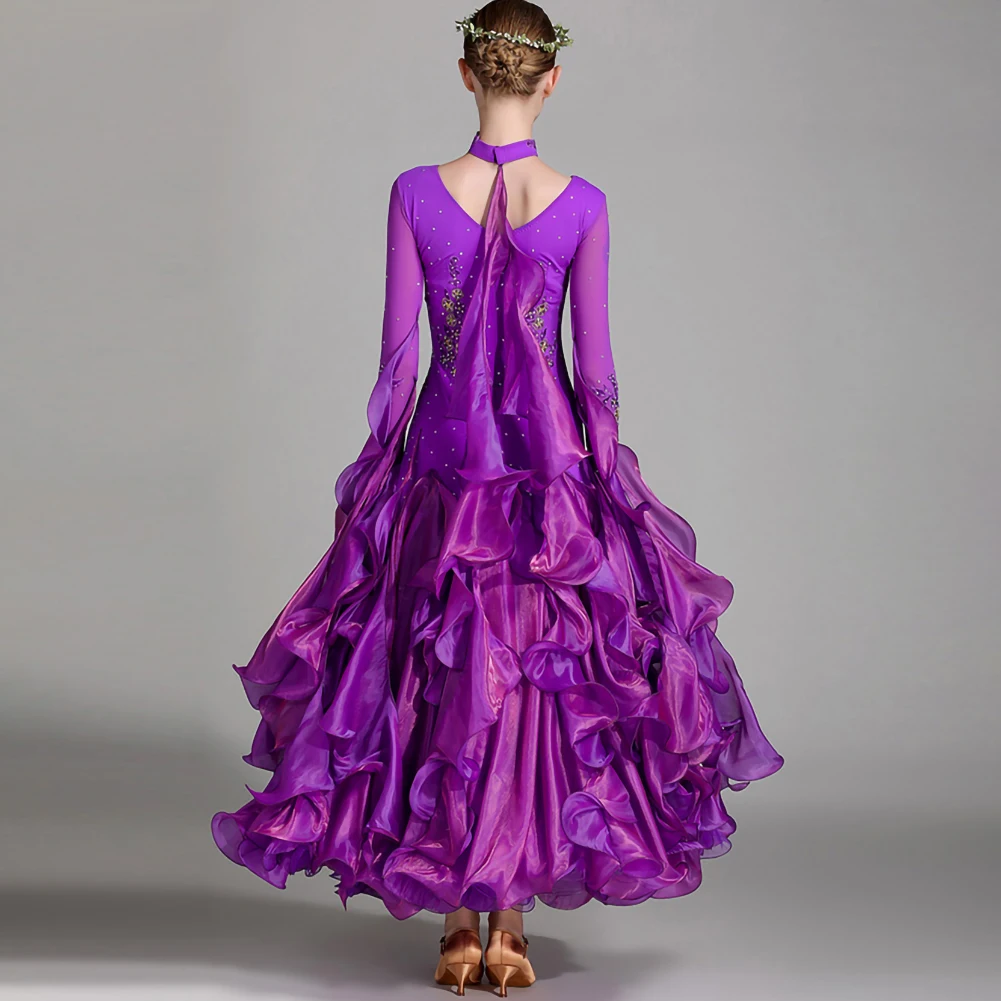 Abiti da ballo Abiti da competizione standard verde scuro Stelle filanti Abito da ballo da sala Torneo Costume di scena rosa Decalcomanie rosse