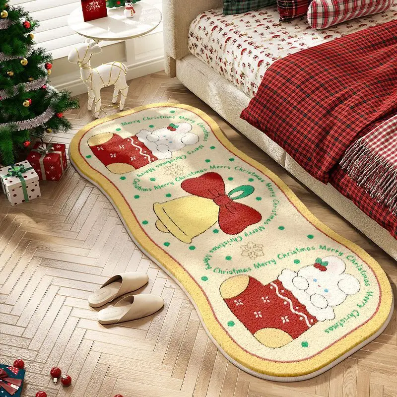 VIKAMA Cartoon Christmas Home Decoration Plush Carpet, Cool And Warm, Soft Bedroom Bedside Blanket Home Decoration