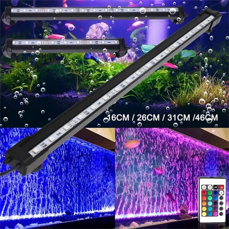 16/26/31/46CM Remote Control 5050 RGB Waterproof Air Bubble Lamp LED Aquarium Fish Tank Light Submersible Light Making Oxygen