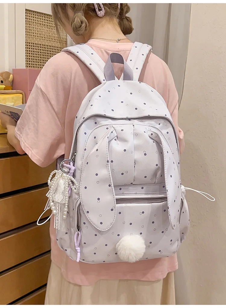 Large capacity school backpack for girls Cherry pink peach rabbitt wavepointcutebackpacksforteengirlsTravelandplaygirlsbackpack