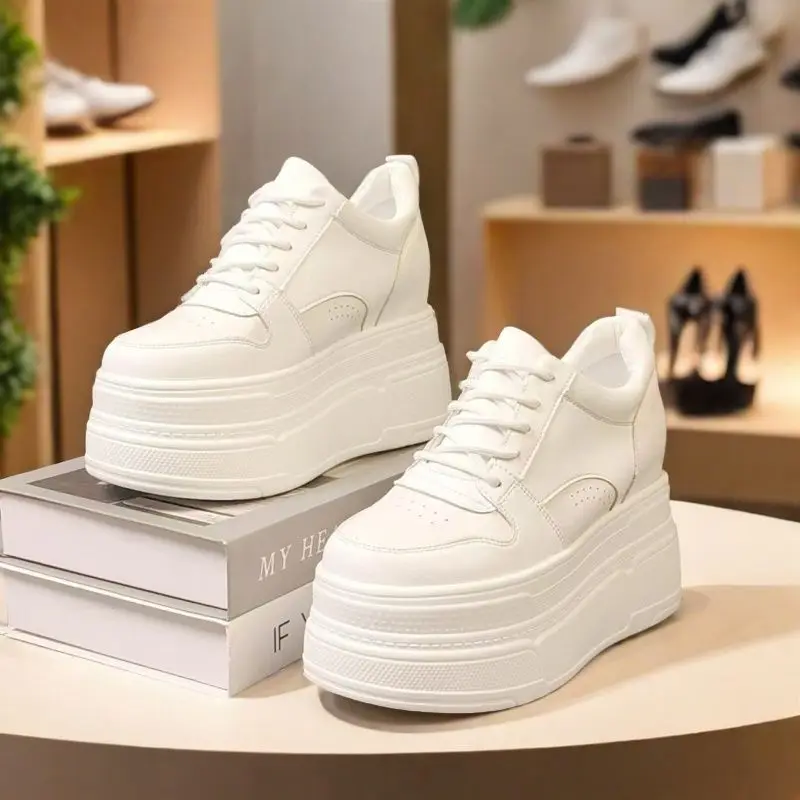 Women 11CM Platform Sneakers Casual Outdoor Simple Design Skateboard Comfortable Lace Up Sneakers Running Sports Shoes Female
