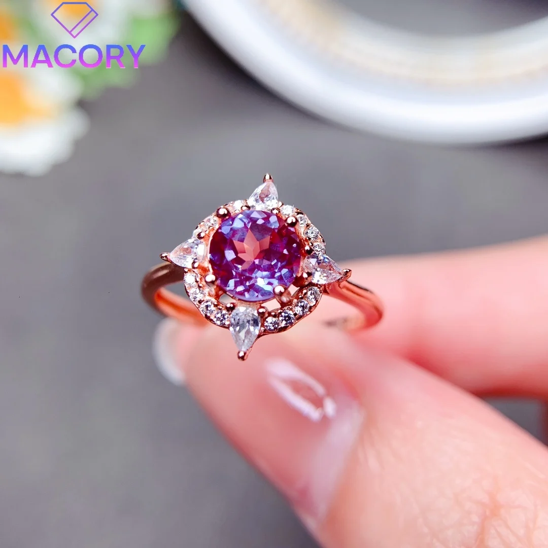 

Engagement Alexandrite ring female luxury 925 sterling silver jewelry with certificate gemstone free of charge.