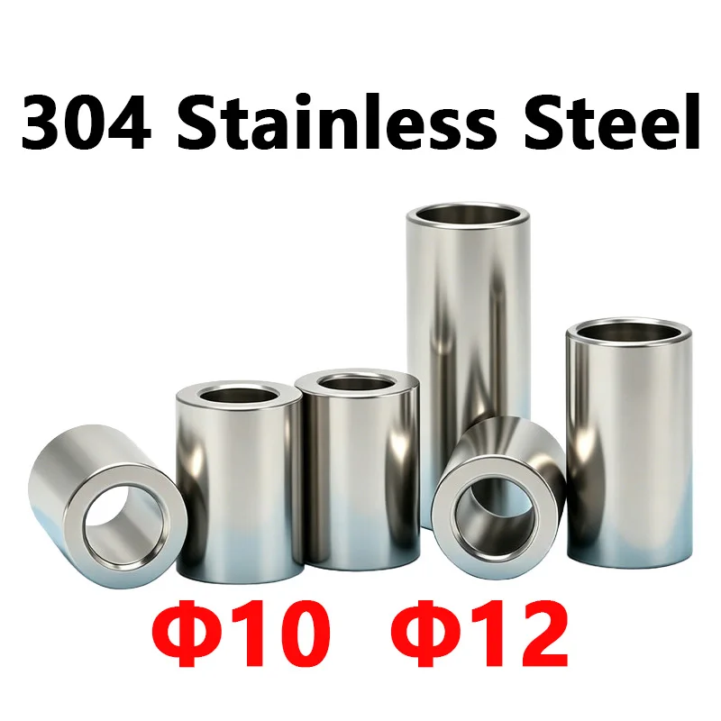 Inner Dia 10 12 304 Stainless Steel Bushing Washer Gasket Unthreaded Round Hollow Standoff Spacer Sleeve Length 2-30