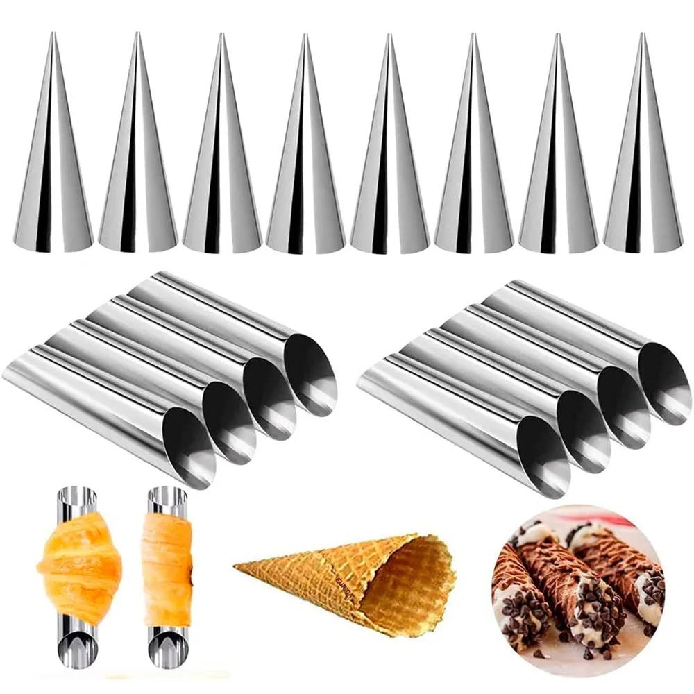 

16 Pcs Cannoli Tubes Stainless Steel Cream Horn Molds Non-Stick Cannoli Forms Conical Tube Cone Dessert Pastry Roll Baking Mold