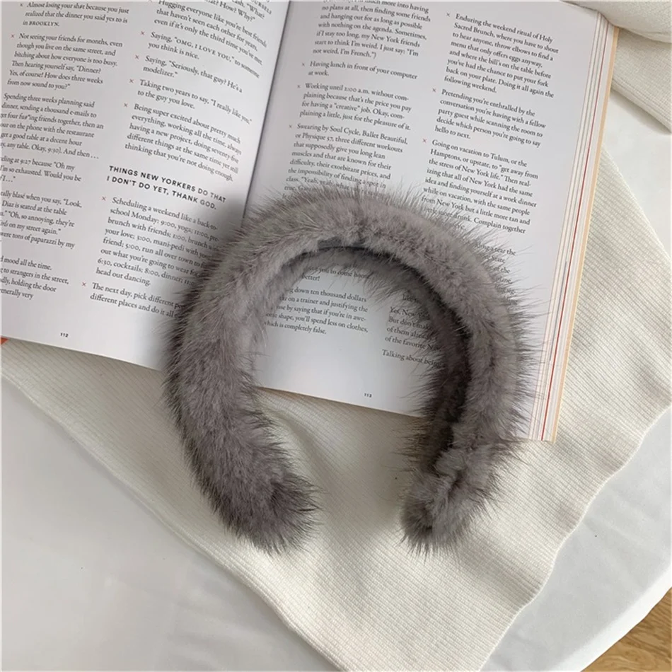 Korean Chic Mink Hair Hoop Internet Celebrity Fur Hair Clip Real Hair Accessories Temperament Fur Wide-Brimmed Headwear Winter