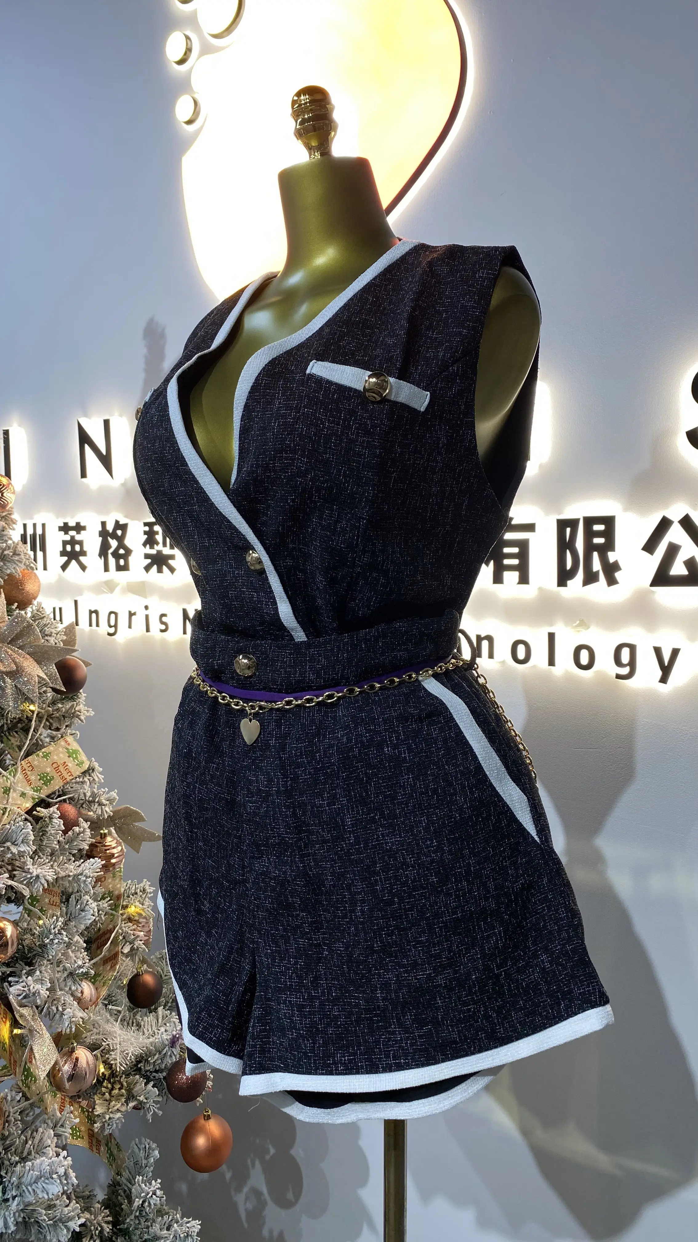 New arrival direct sale wholesale hot sale fashion latest design double breasted black wool tweed blazer women jacket-GZMM204