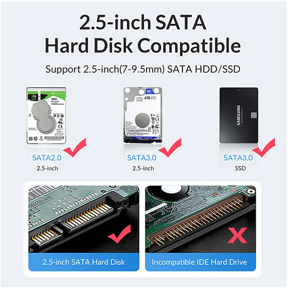 Yottamaster-2.5インチのハードドライブを備えたHDD/USB 3.0アダプター,Windows/Mac/Linux用のスペアケース