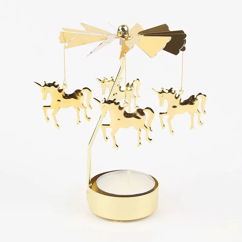 Carousel Golden Hot Rotating Candle Holder Ornaments Metal Windmill Rotating Creative Hand Gift Christmas Decoration