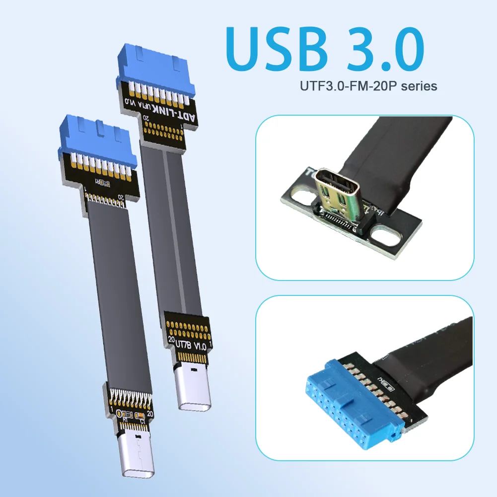 Krótki FPV FFC USB 3.0 typu C do wewnętrznej płyty głównej płyta główna typu E 20Pin taśmy FPC płaska Slim cienki kabel przedłużający ITX ATX A4 PC Extender