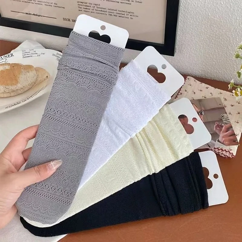 甘いメッシュ中空白パイルソックス透明薄型レースソックスシルクレトロフラワークルーソックス女性レディース