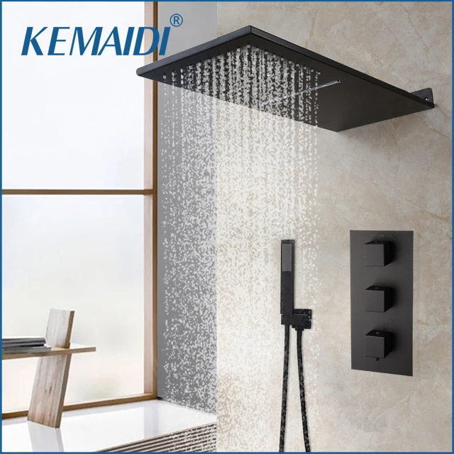 KEMAIDI Bathroom Rain Waterfall Shower Faucet Set Brass Mixer Bath Shower Systerm Tap Waterfall Shower Head Wall Mounted Faucets