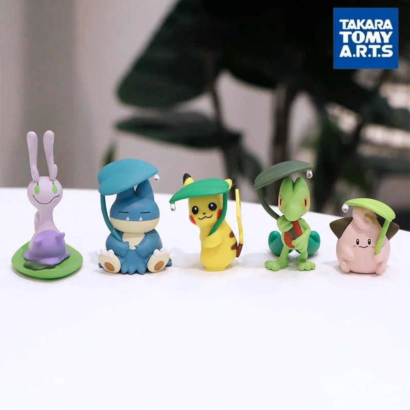 Takara Tomy Pokemon Capsule Toy Figure Rain Shelter Pikachu Snorlax Cleffa Goomy Treecko Collectible Desktop Decor Ornament