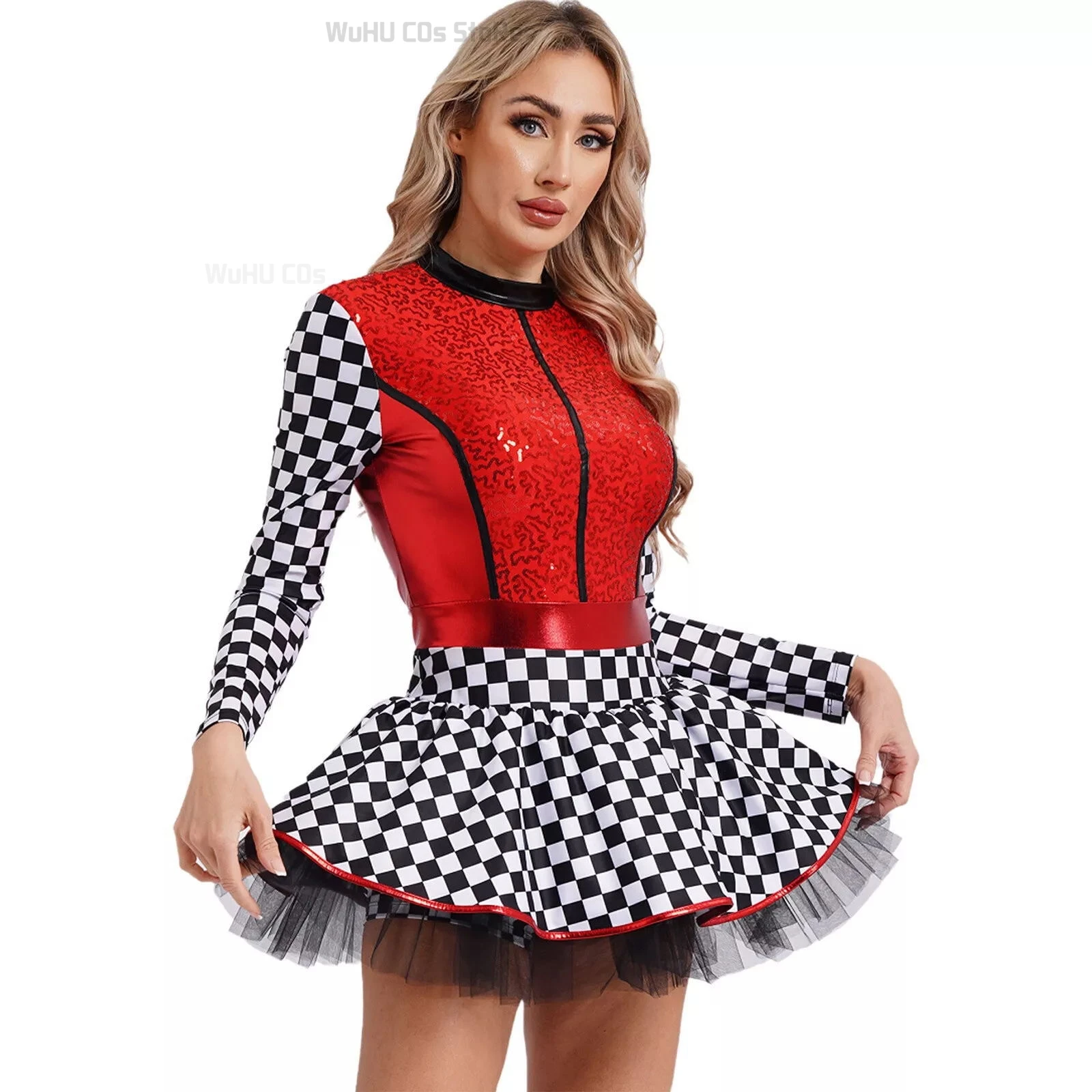 Frauen Erwachsene Cheerleading Outfit Kostüm Uniform Karneval Cosplay Langarm Modell Paddock Mädchen Rock Performance Kleidung