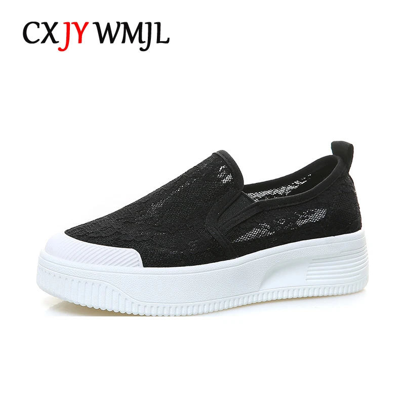 CXJYWMJL Women Slip On Sneakers Plus Size Summer Lace Platform Vulcanized Shoes Ladies Thick Bottom Sports Shoes Mesh Fisherman