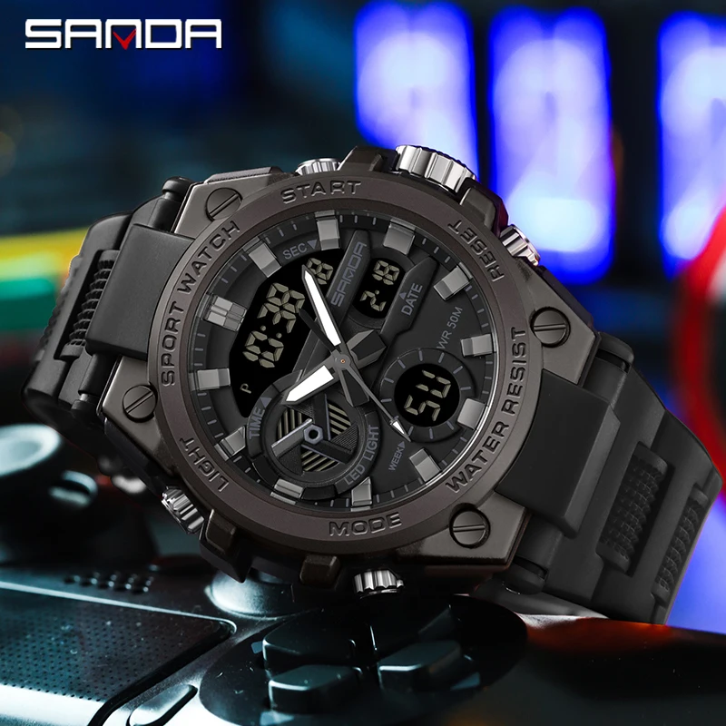 Waterproof Electronic Watch Digital Wristwatches SANDA 3311 Male Student Youth Fashion Trend Military Multifunctional Nightlight