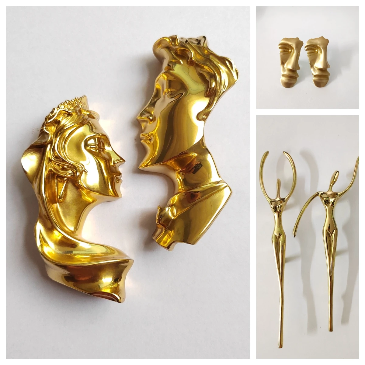 Bright Gold Art Face Wardrobe Handle Drawer Knob Solid Brass Cupboard Cabinet Door Hanldes Decor Furniture Pulls