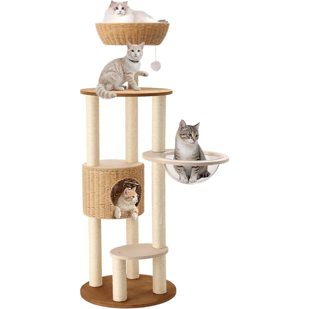 

Башня для лазания для кошек Кондоминирование с когтеточкой, капсулой, корзиной и кроватью Современное сверхмощное кошачье дерево для домашних кошек Большой