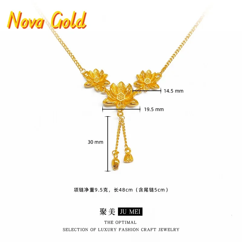 Novaglod 24K Real Gold New Chinese Style Two-Generation Lotus Women's Necklace …