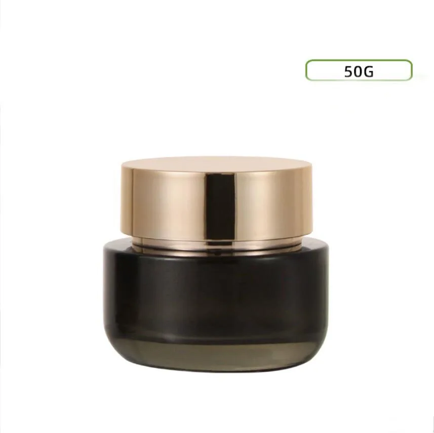 

50G black glass jar pot tin day night cream eye serum essence/moisturizer mask gel/wax skin care cosmetic bottle