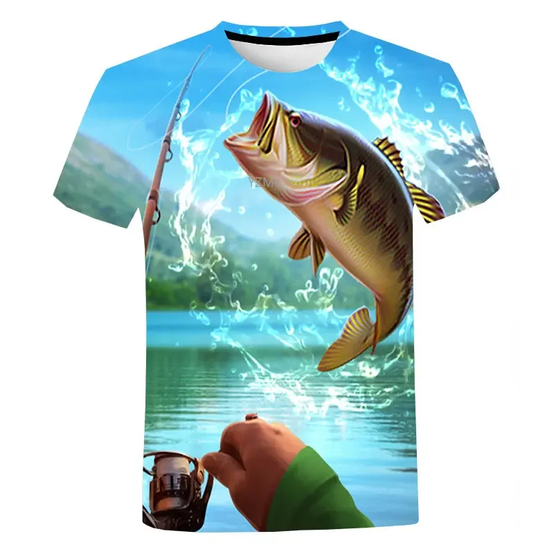 Summer 3d Printed Fishing Short Sleeve Men Casual Fish Tops Tee Outdoor Fishing Shirt