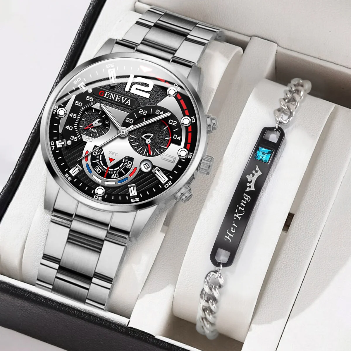 

2PCS/Set Fashion Men Business Watches Big Dial Mens Analog Quartz Watch Bracelet Set Relogio Masculino Reloj Hombre（Without Box）