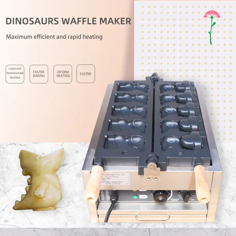 Máquina Eléctrica de acero inoxidable para hacer waffles, dispositivo comercial de 110V y 220V, antiadherente, para hacer helados, dinosaurios, boca