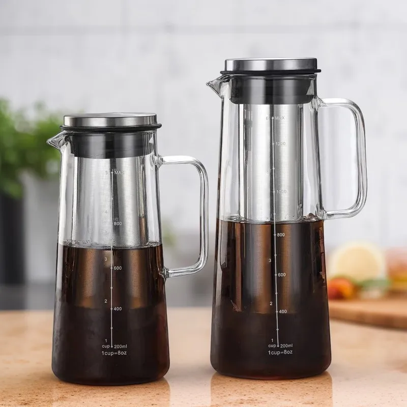 1000/1400ML Glass Cold Brew Coffee Pot with Filter 4-8 Cups Water Bottle Extracted Espresso Coffee Maker Juice Kettle for Home