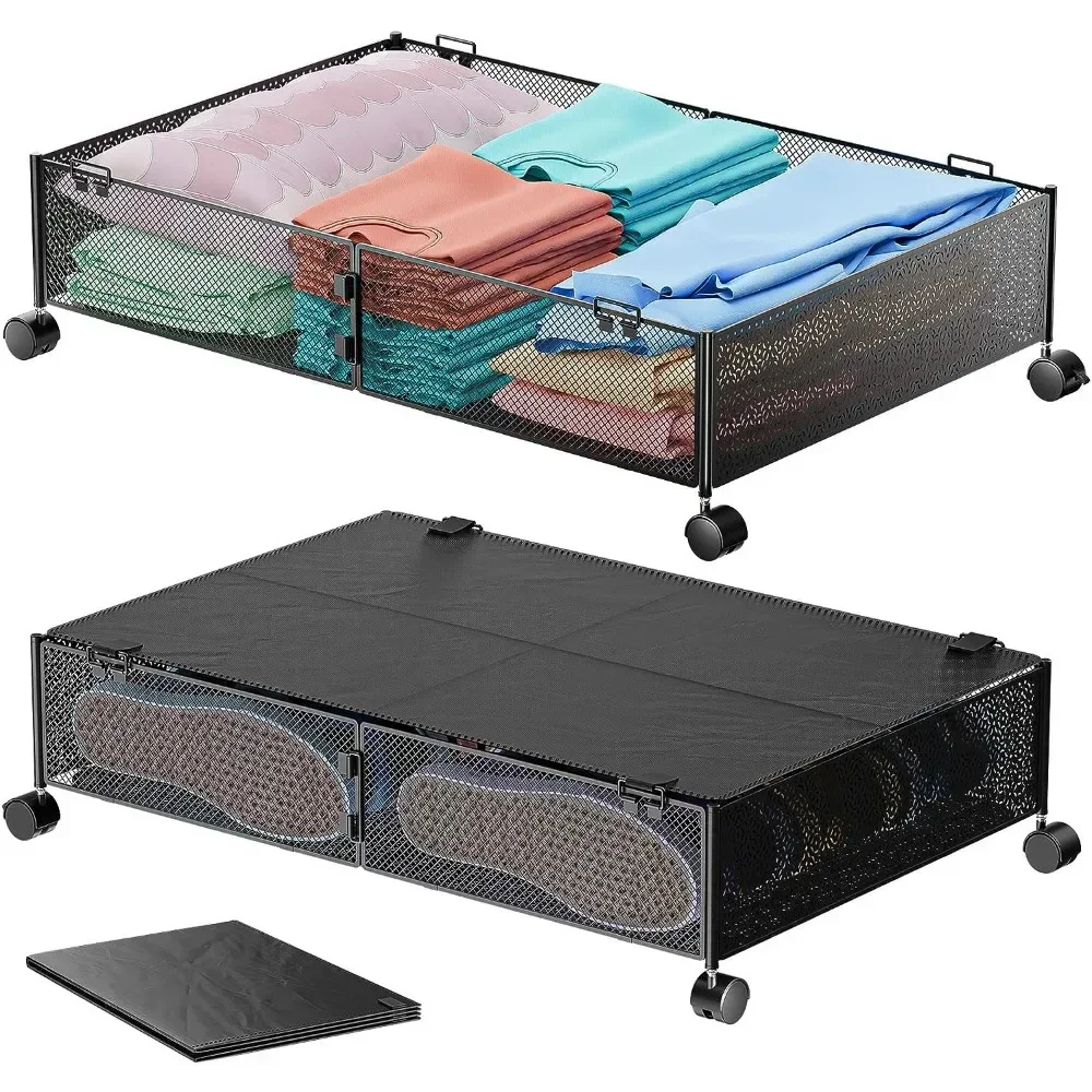 

Under Bed Storage Containers Shoe Storage Organizer Drawer with Wheels, Metal Underbed Storage Containers for Bedroom