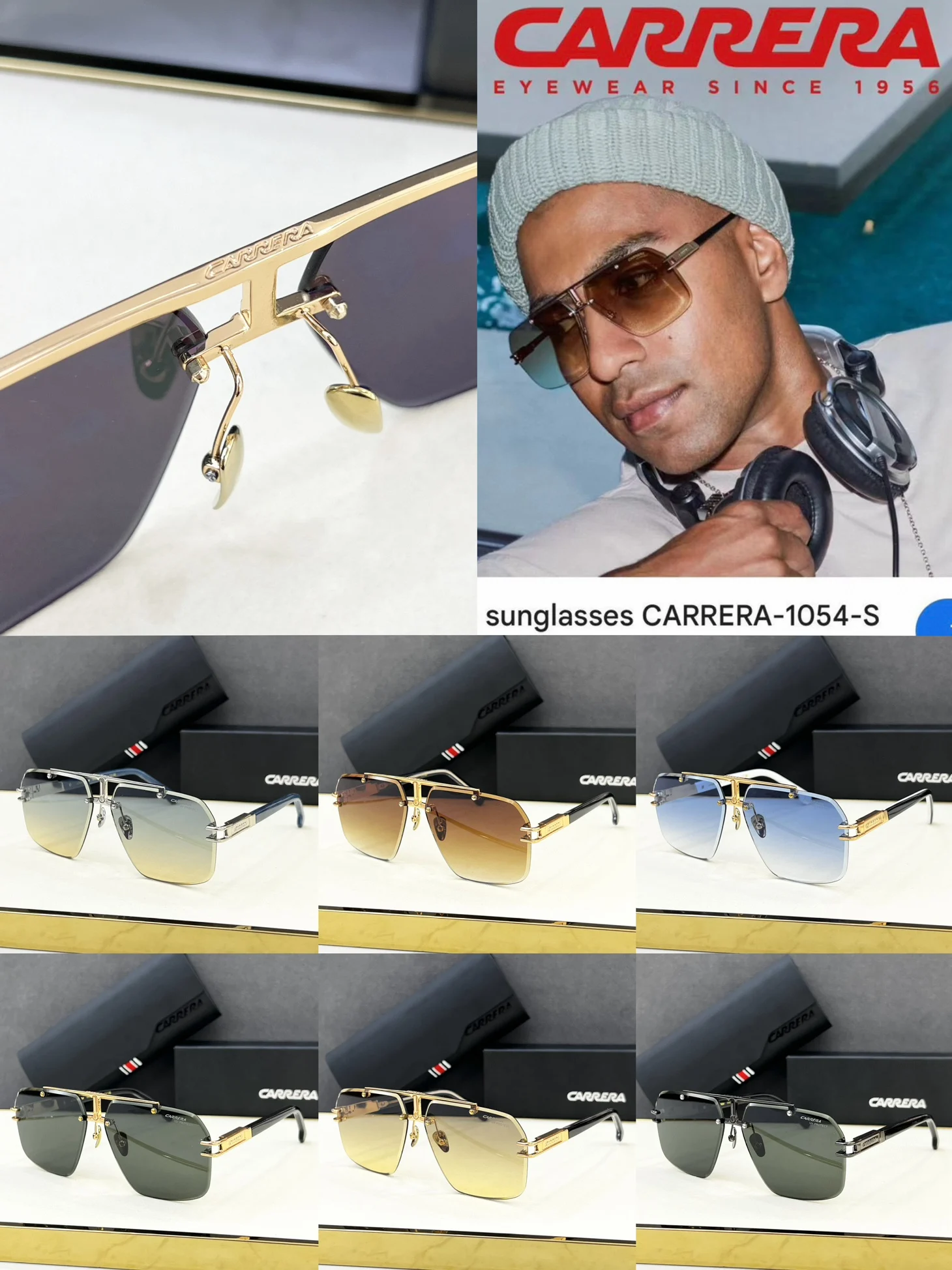 Carrera الرجال العلامة التجارية النظارات الشمسية خمر نظارات شمسية الرجال النساء كبيرة مربع كبير الحجم الملونة في الهواء الطلق الرياضة القيادة نظارات 1054-S