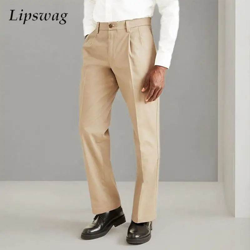 

Outdoor Casual Men's Loose Straight Pants Spring Autumn Stylish Solid Color Pleated Draped Trousers Vintage Mens Suit Trousers