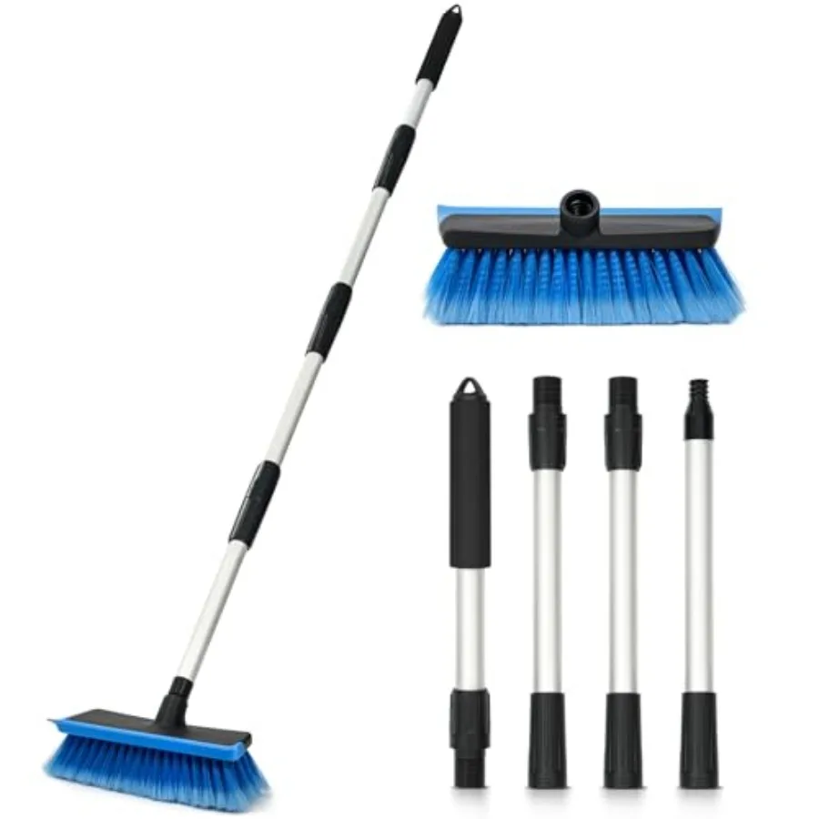 

56" Car Wash Brush with Long Handle - Car Cleaning Brush with Soft Bristle and Squeegee, Scratch-Free Car Cleaning Mop Kit for