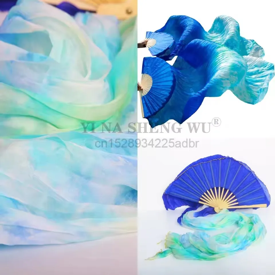 High Quality 100% Real Silk Belly Dance Fans Dance Performance Handmade 1 Pc Left+1 Pc Right Hand Gradient Colors New