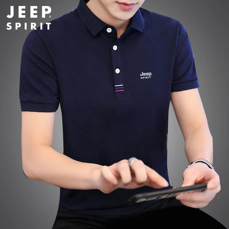 Jeep spirit verão homens moda negócios polo camisa casual versátil polo pescoço manga curta sólido simples temperamento camiseta topo