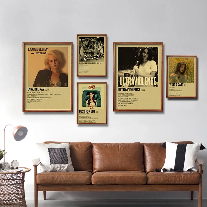 ليزي جرانت لانا ديل ري الملصقات ريترو كرافت ورقة يطبع ألبوم الموسيقى المشارك خمر ديكور غرفة المنزل الجمالية الفن طلاء جدران #4