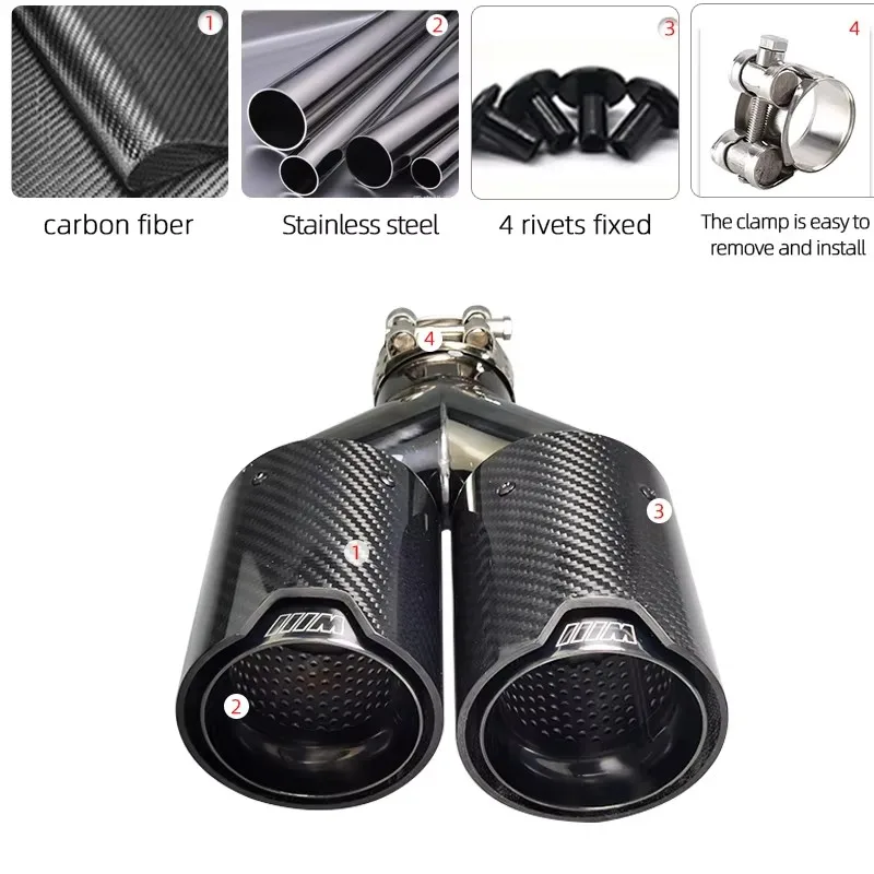 Exhaust double suction head for BMW custom M performance black carbon fiber + stainless steel muffler