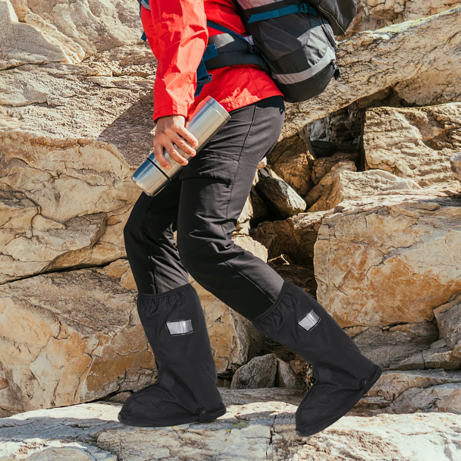 

1Pair Waterproof Shoe Covers High Tube Thickened PVC Boot Rain Covers Outdoor Anti-Slip Protective Overshoes for Cycling Hiking