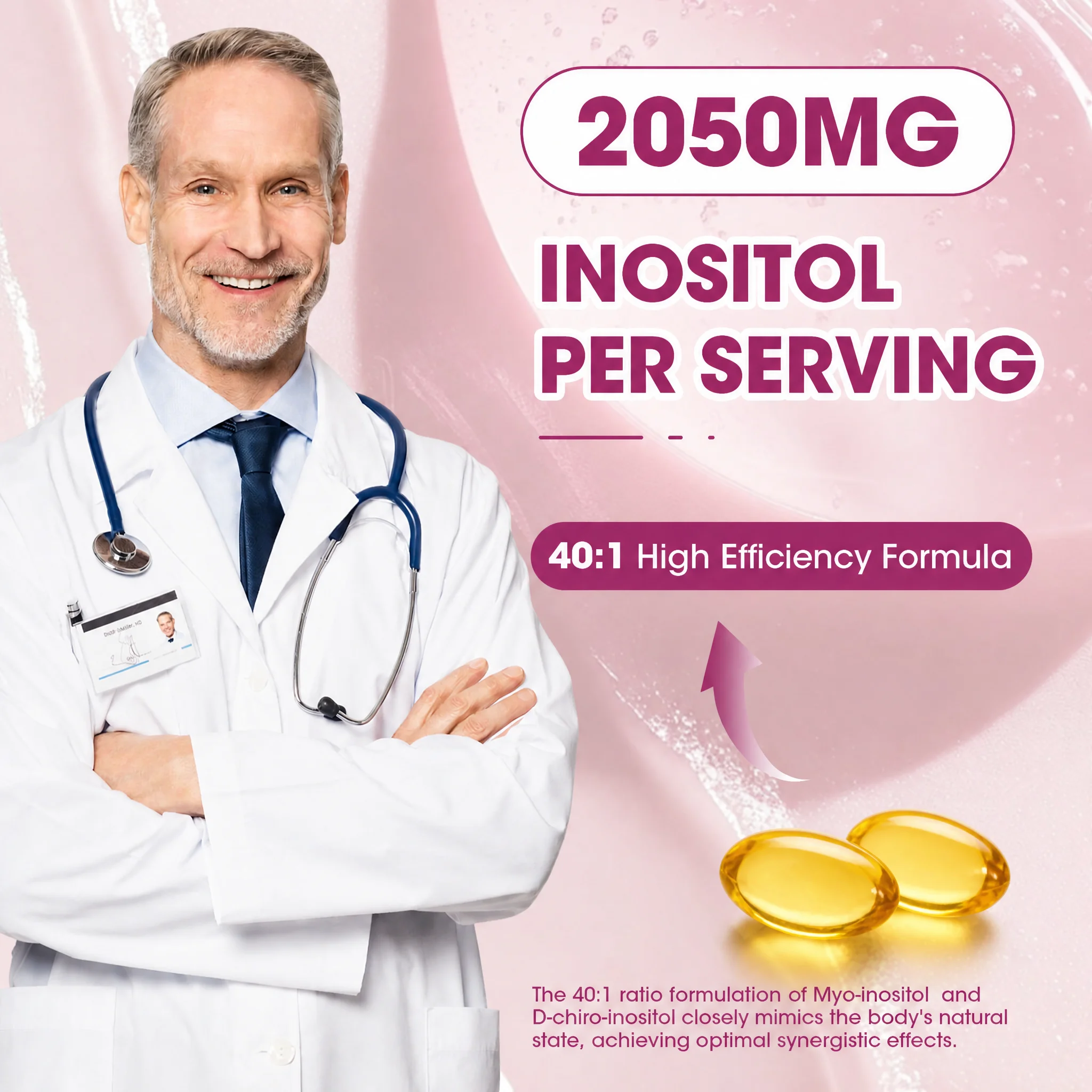 Myo-Inositol & D-Chiro Inositol for Hormone Balance for Women, 40:1 Ratio, Ovarian Health & Menstrual Cycle Support, Omega 3